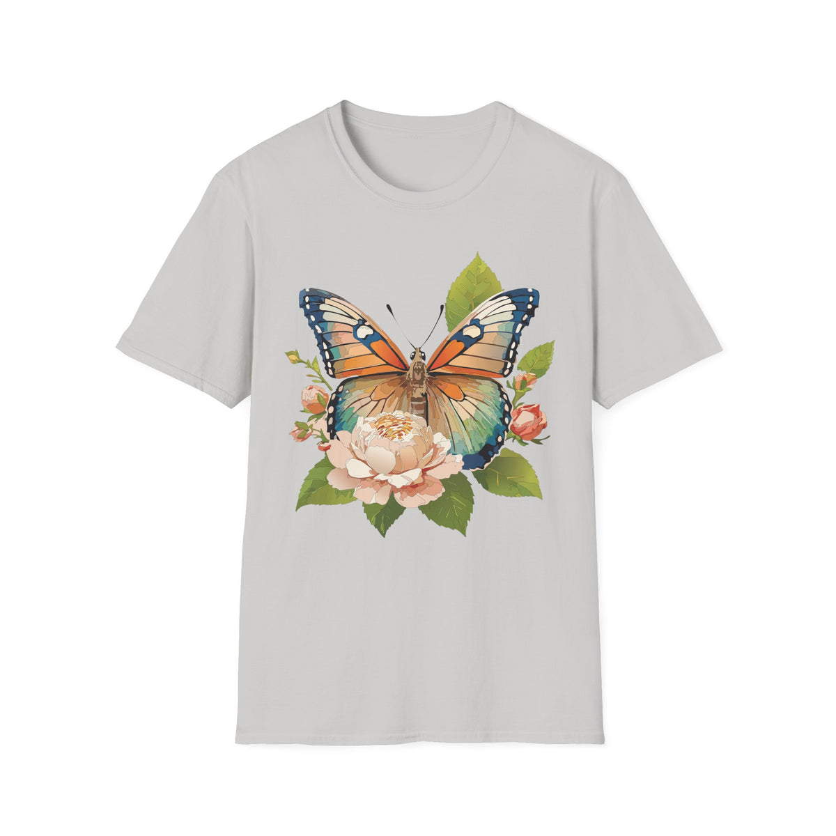 Butterfly Floral T-Shirt — Watercolor Monarch & Roses Graphic Tee Unisex 100 Cotton Gildan T-Shirt