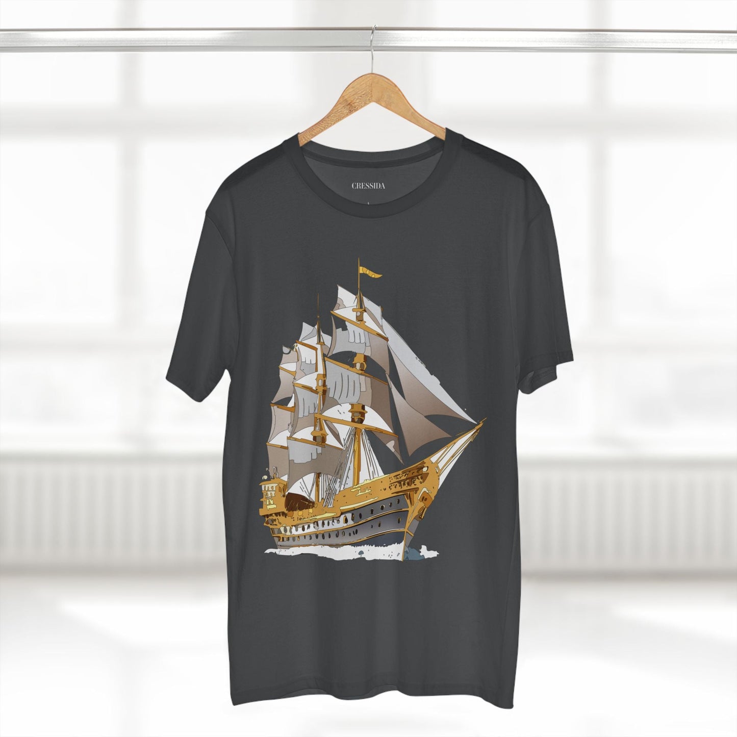 Ship Graphic Unisex 100 Cotton T-Shirt with Gold Frigate Art Design 19
