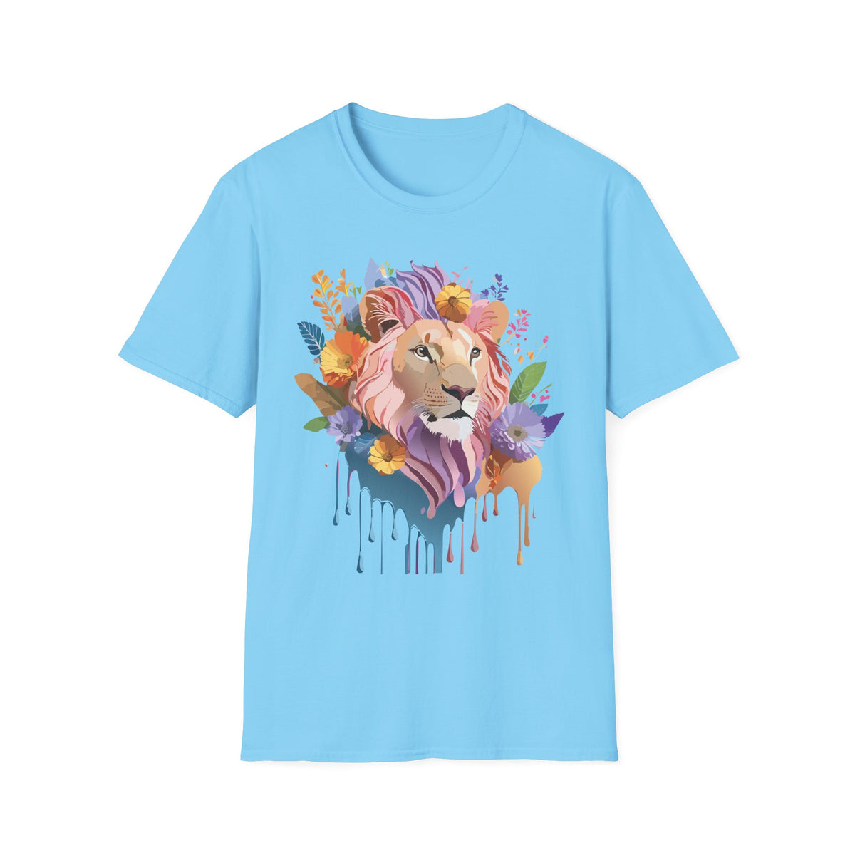 Floral Watercolor Lion T-Shirt | Colorful Lion Portrait Tee