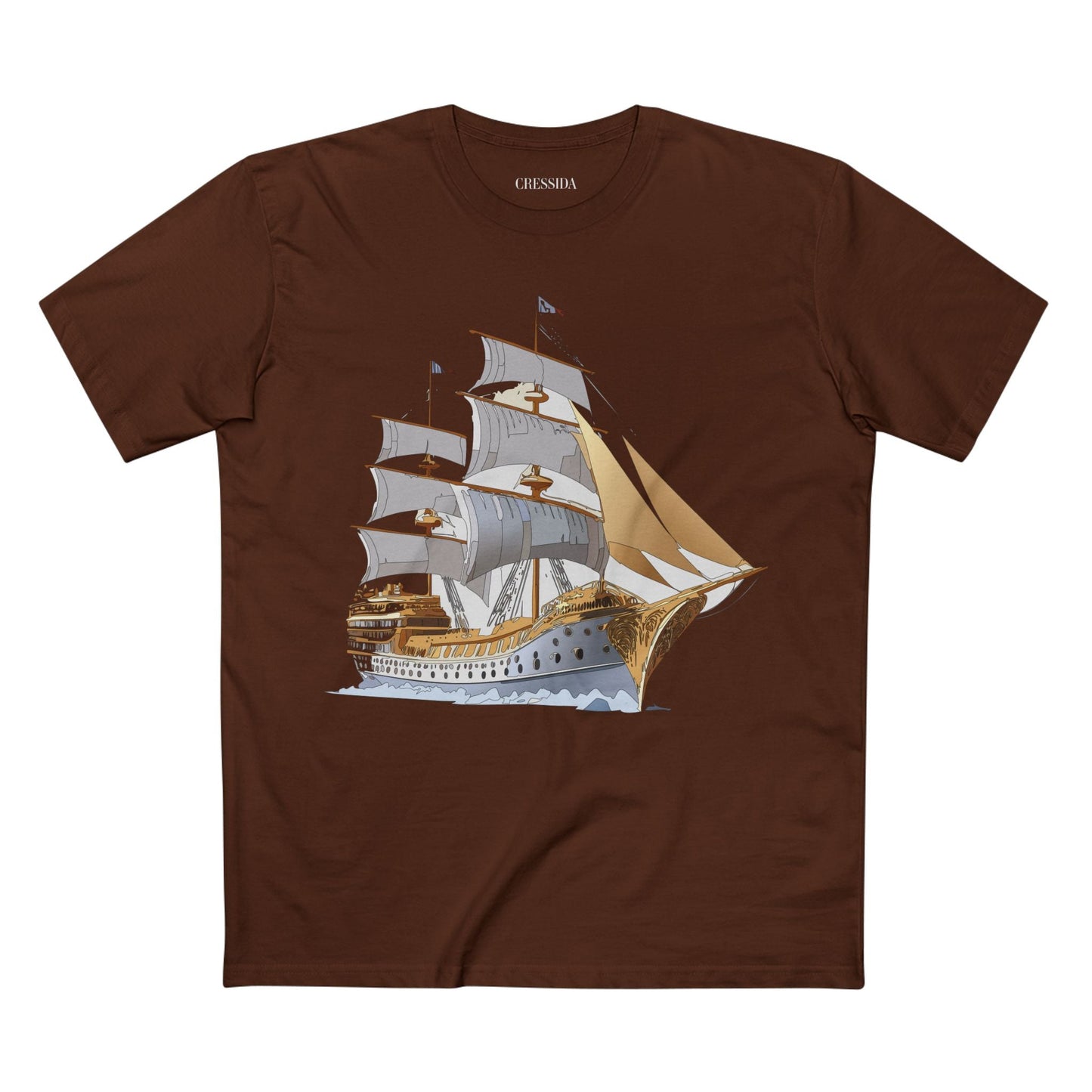 Ship Graphic Unisex 100 Cotton T-Shirt with Gold Frigate Art Design 7