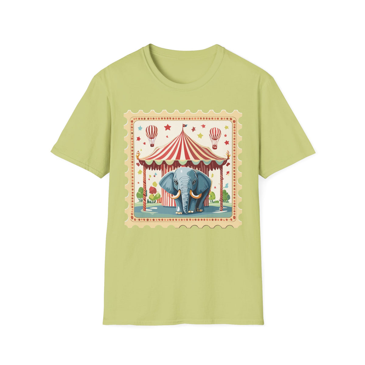 Vintage Circus Elephant T-Shirt | Carnival Tent, Hot Air Balloons Graphic Tee Unisex 100 Cotton Gildan T-Shirt