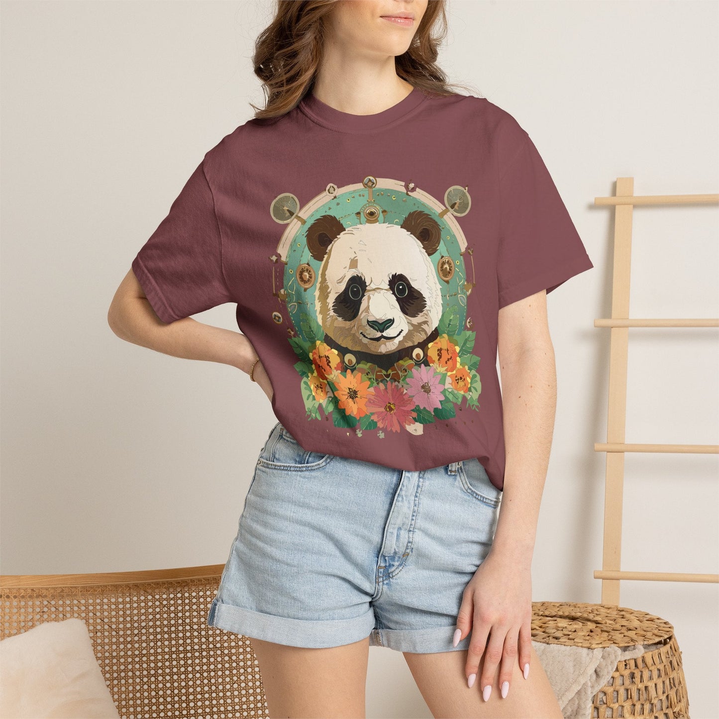 Panda Portrait Graphic T-Shirt Unisex Cotton Floral Animal Art Tee p3