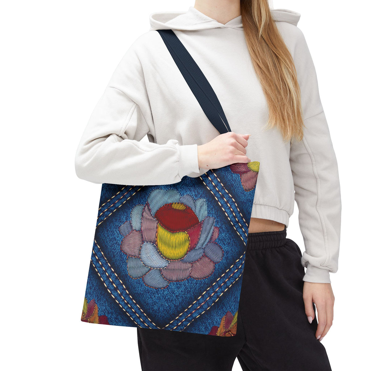 Denim Fabric Imitation Print Unisex Canvas Bag Poly Spun 3 Sizes Tote Bag 159-12