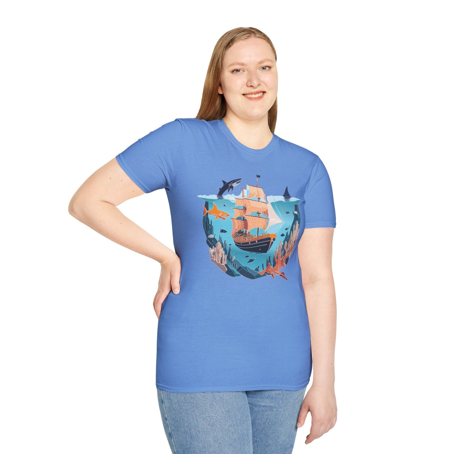 Ocean Tee Shirt Unisex Softstyle 64000 U Boat Design 100 Percent Ring Spun Cotton Tee
