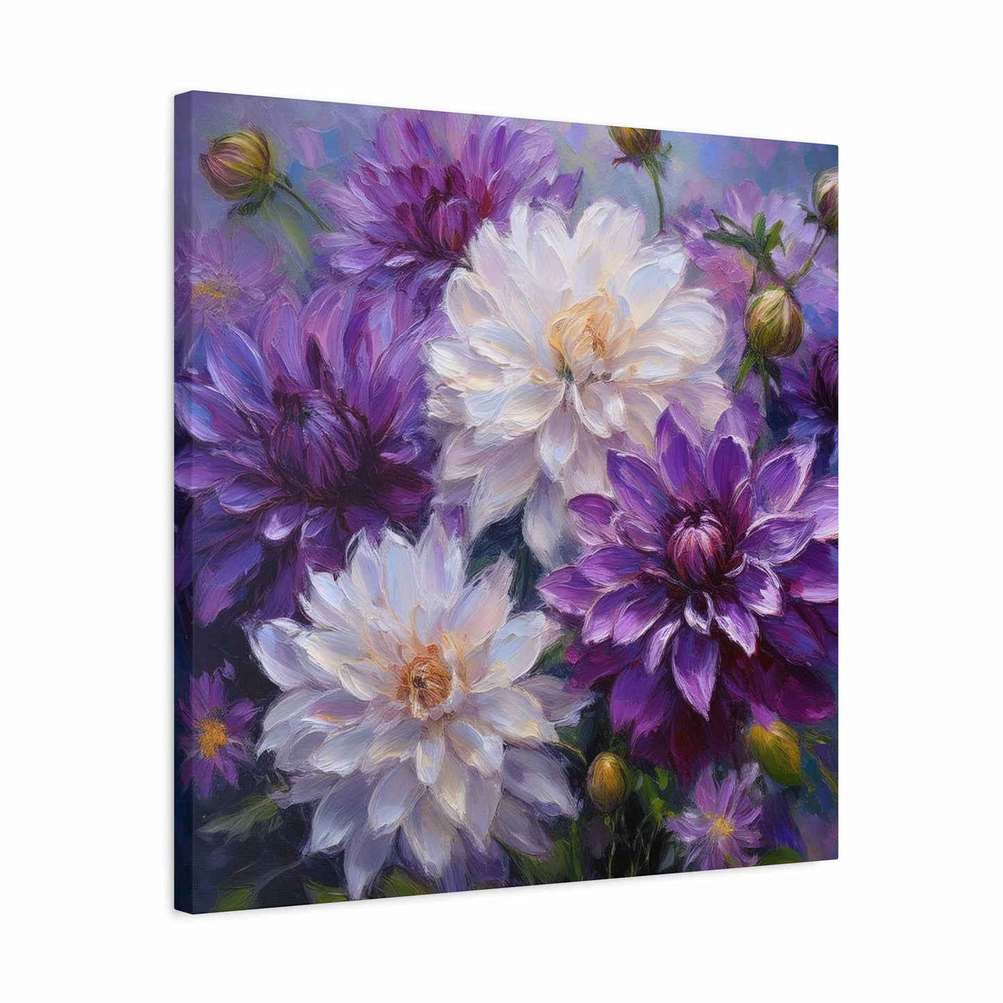 Dahlias Floral Print Canvas, Floral Oil Paint Print 20x20, 24x24, 30x30, 32x32, 36x36 Art Design Pine-Wood Inner Frame MC-171