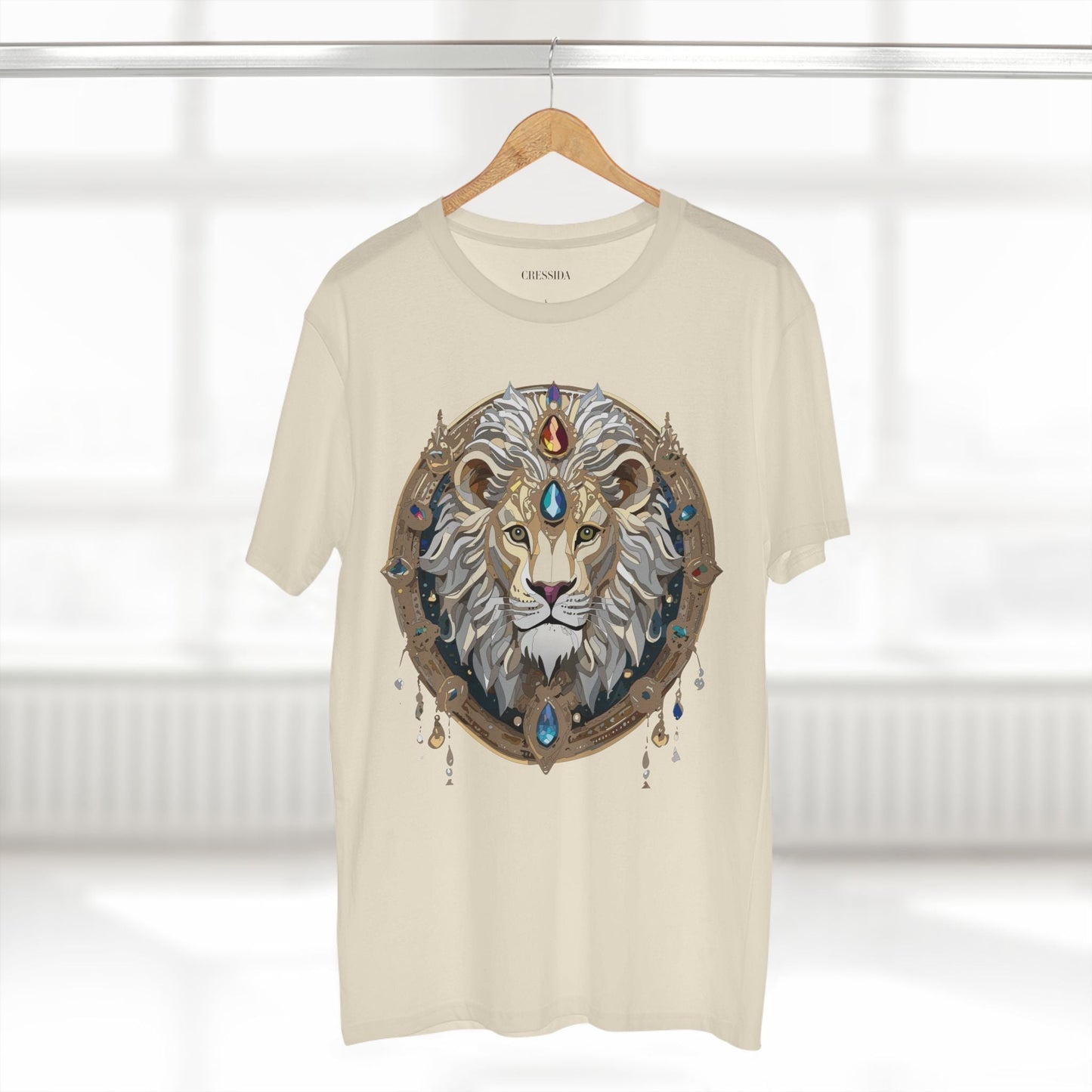 Lion Graphic Unisex 100 Cotton Tee With Unique Animal Golden Medallion Art Design 59