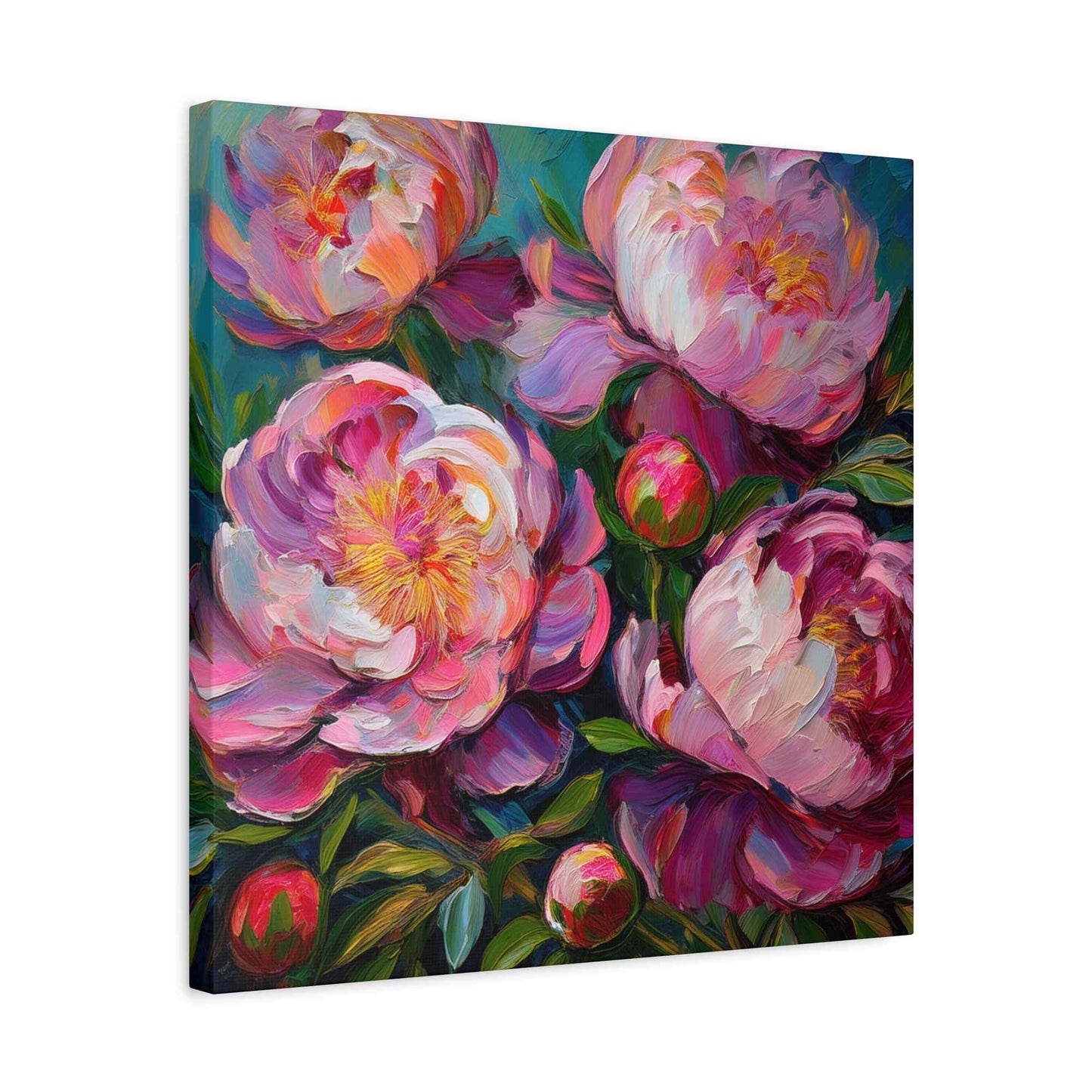 Pink Peonies Print Canvas, Floral Oil Paint Print 20x20, 24x24, 30x30, 32x32, 36x36 Art Design Pine-Wood Inner Frame MC-114
