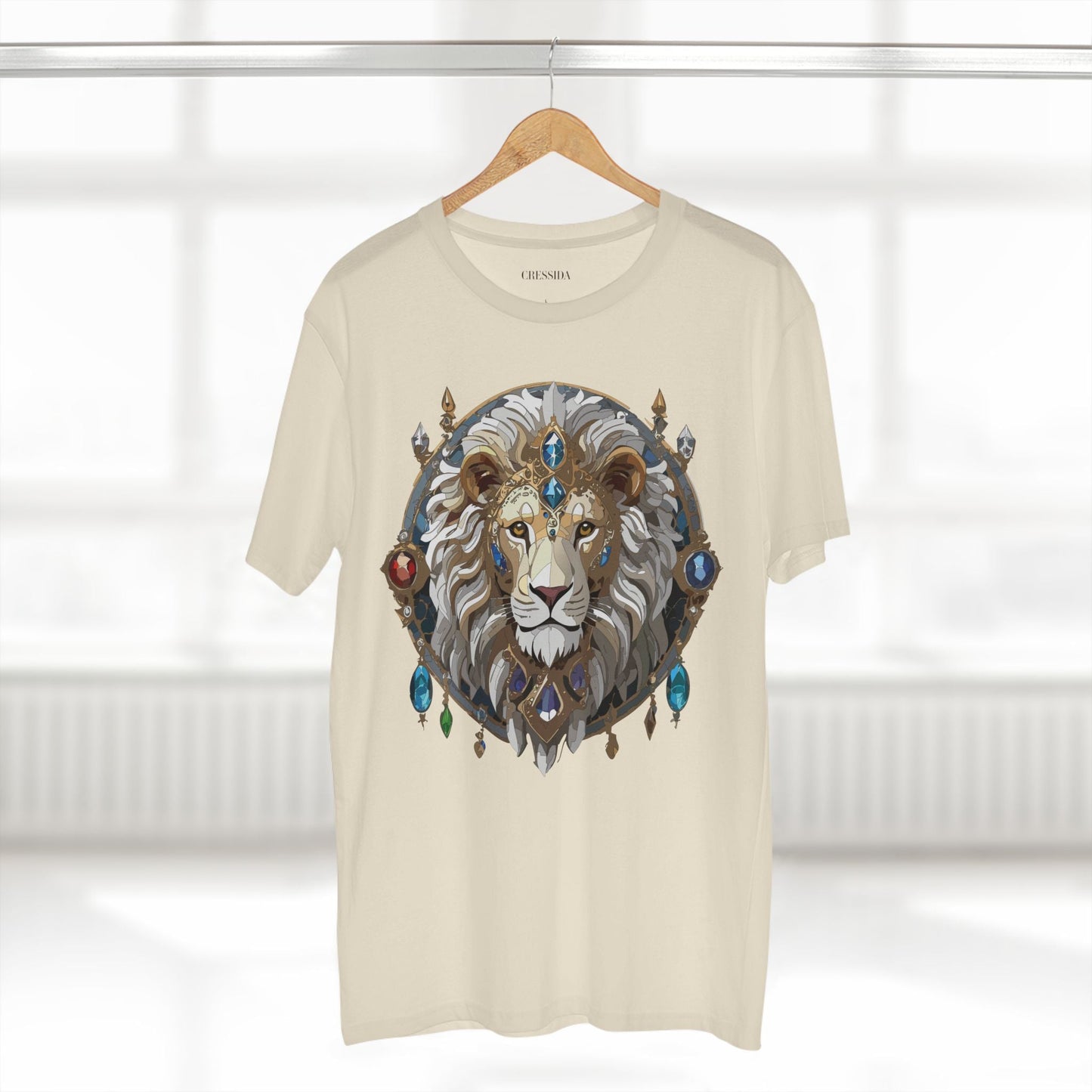 Lion Graphic Unisex 100 Cotton Tee With Unique Animal Golden Medallion Art Design 57