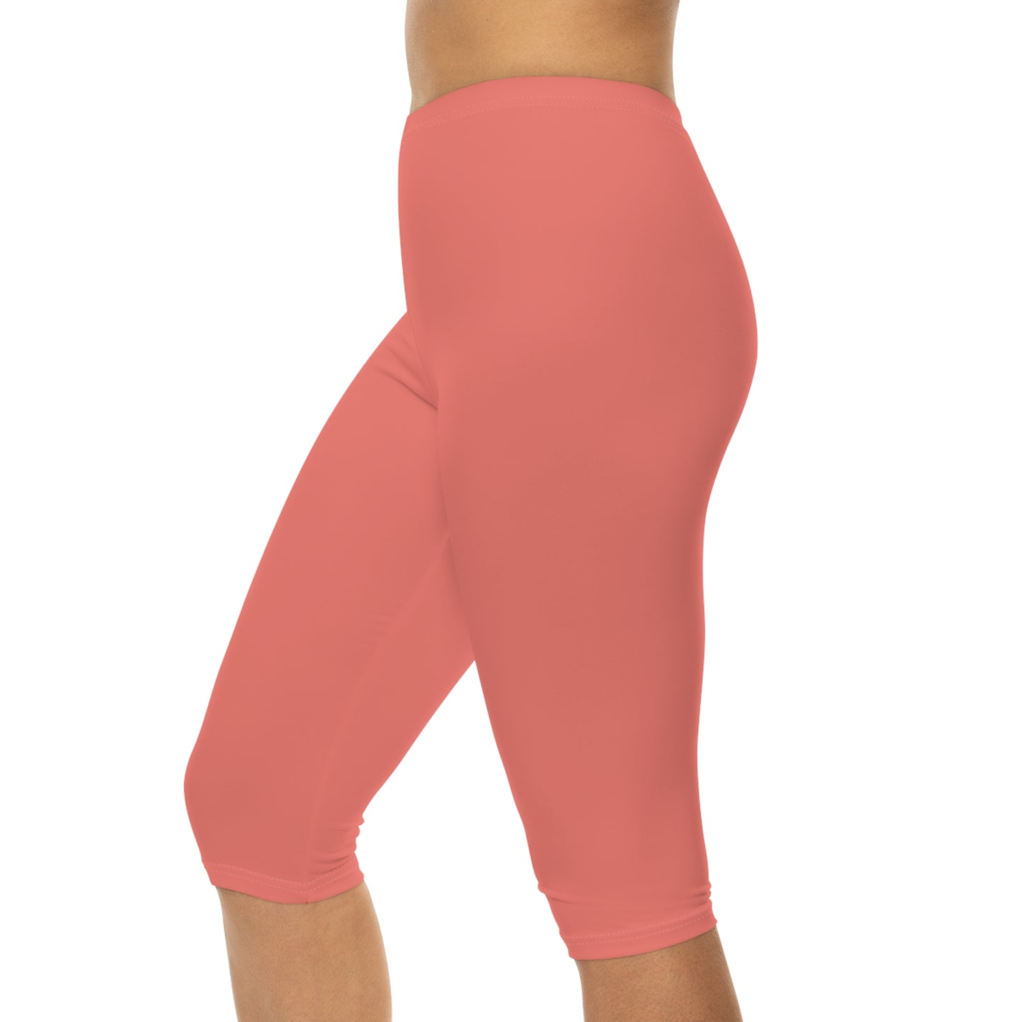 Fresh Salmon Color Women's Brushed Suede Poly Span Casual Capri Leggings XS-2XL