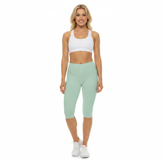 Pale Green Color Women's Brushed Suede Poly Span Casual Capri Leggings XS-2XL
