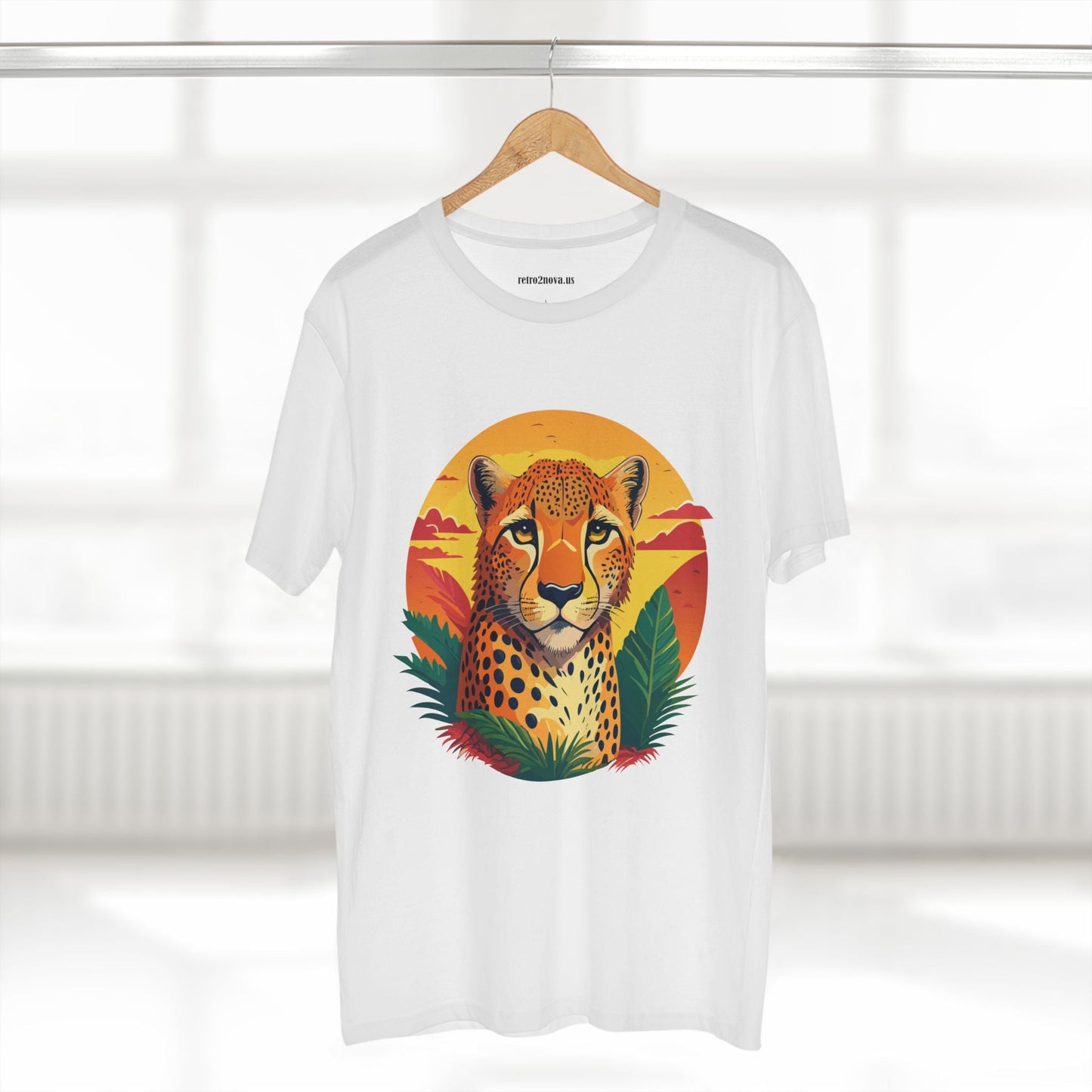 Unisex Cheetah Shirt Premium Cotton Staple Tee With Original Art Design By Retro2Nova Exclusive Art Collection