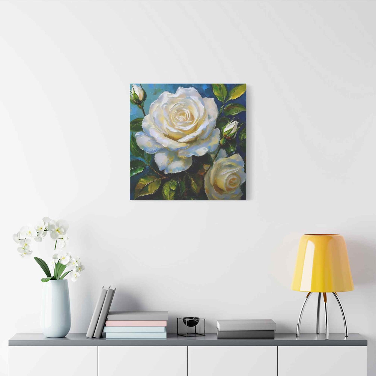 White Roses Print Canvas, Roses Oil Paint Print 20x20, 24x24, 30x30, 32x32, 36x36, Floral Art Design Print Non-Frame MC-19