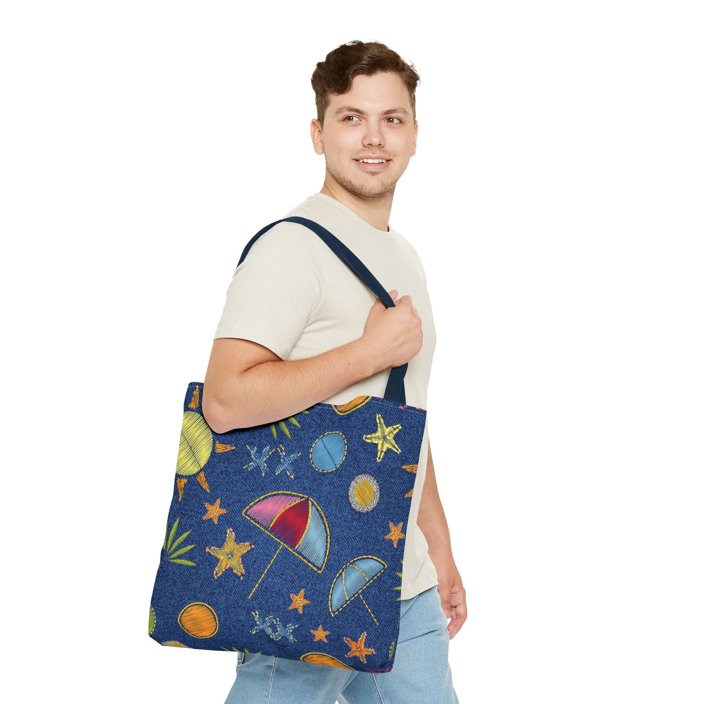 Denim Fabric Imitation Print Unisex Canvas Bag Poly Spun 3 Sizes Tote Bag 182-11