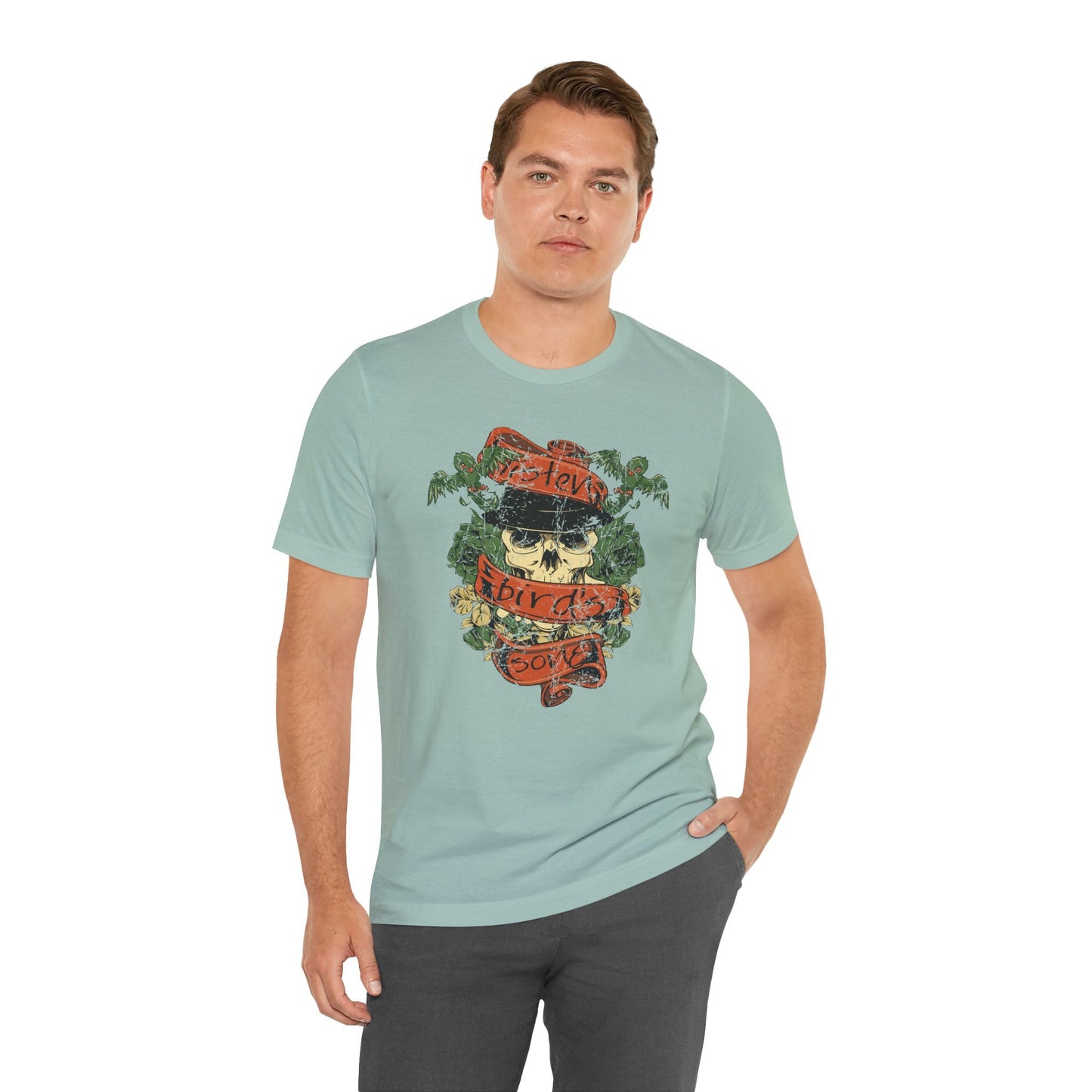 Skull Floral Tattoo Style Graphic Design Unisex Cotton T-Shirt Art-38