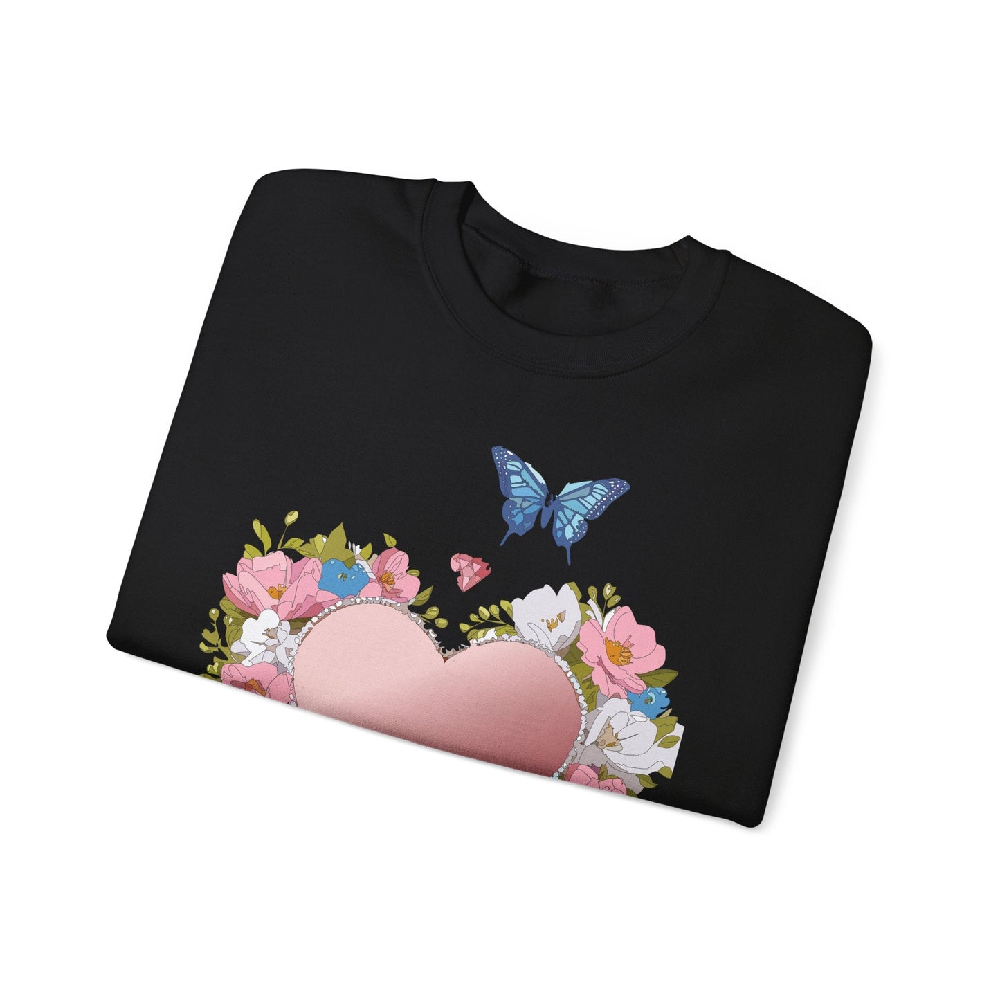 Unisex Floral Heart Sweatshirt Valentines Day Love Crewneck Gildan 18000 50/50 Cotton Polyester