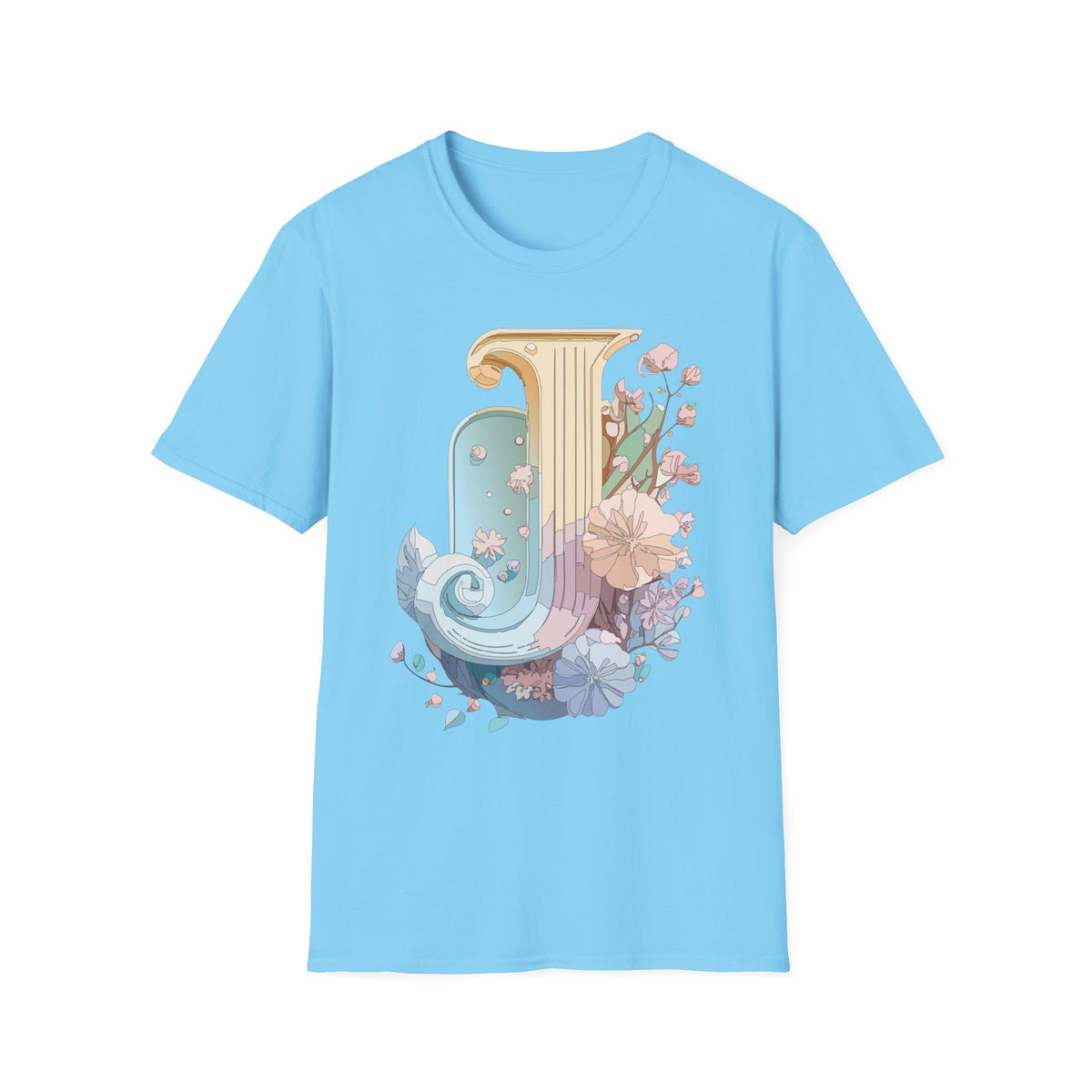 Floral Letter J T-Shirt | Pastel Column Monogram Tee