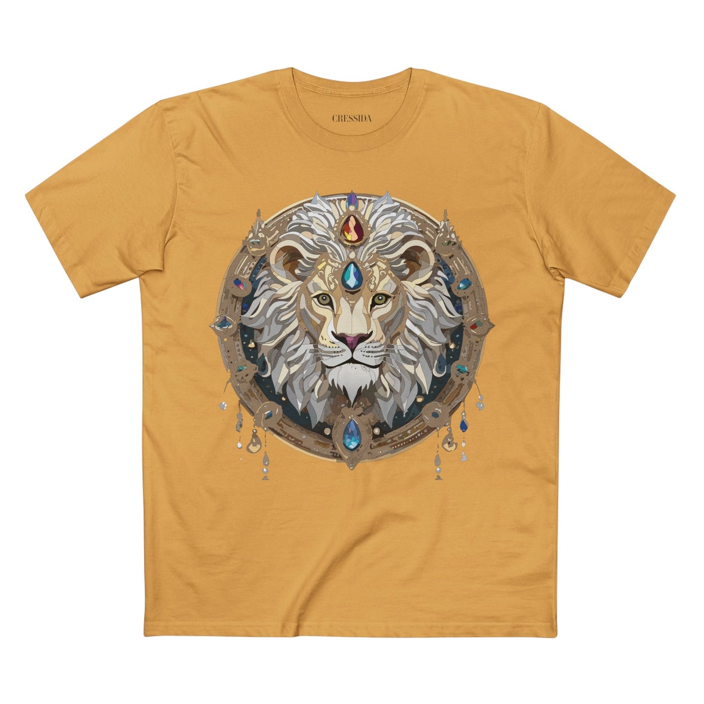 Lion Graphic Unisex 100 Cotton Tee With Unique Animal Golden Medallion Art Design 59