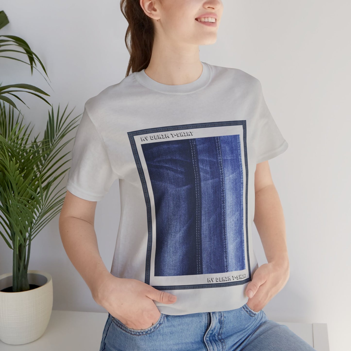 Unisex Cotton Tee Shirt with Denim Print