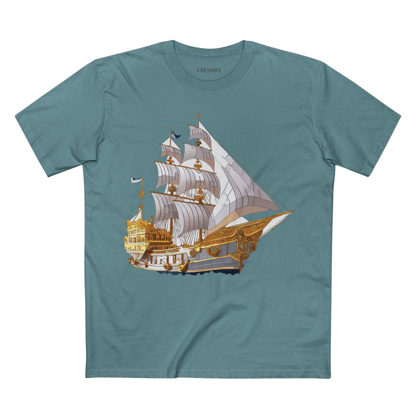 Ship Graphic Unisex 100 Cotton T-Shirt with Gold Frigate Art Design 10