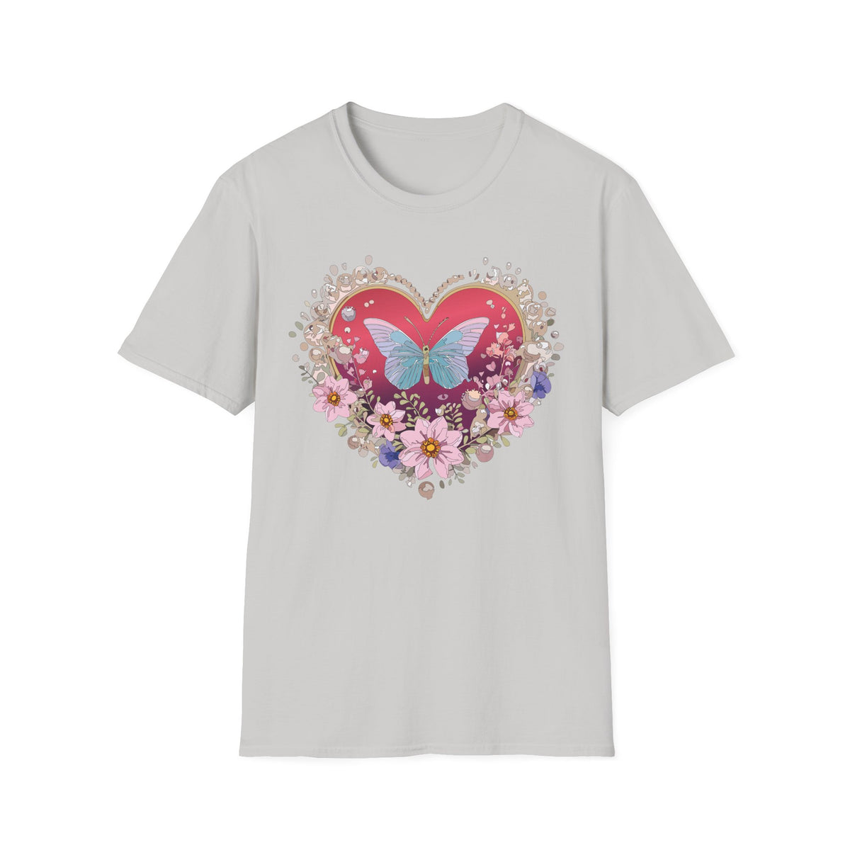 Butterfly Heart Floral Graphic Design Unisex 100 Cotton Gildan T-Shirt