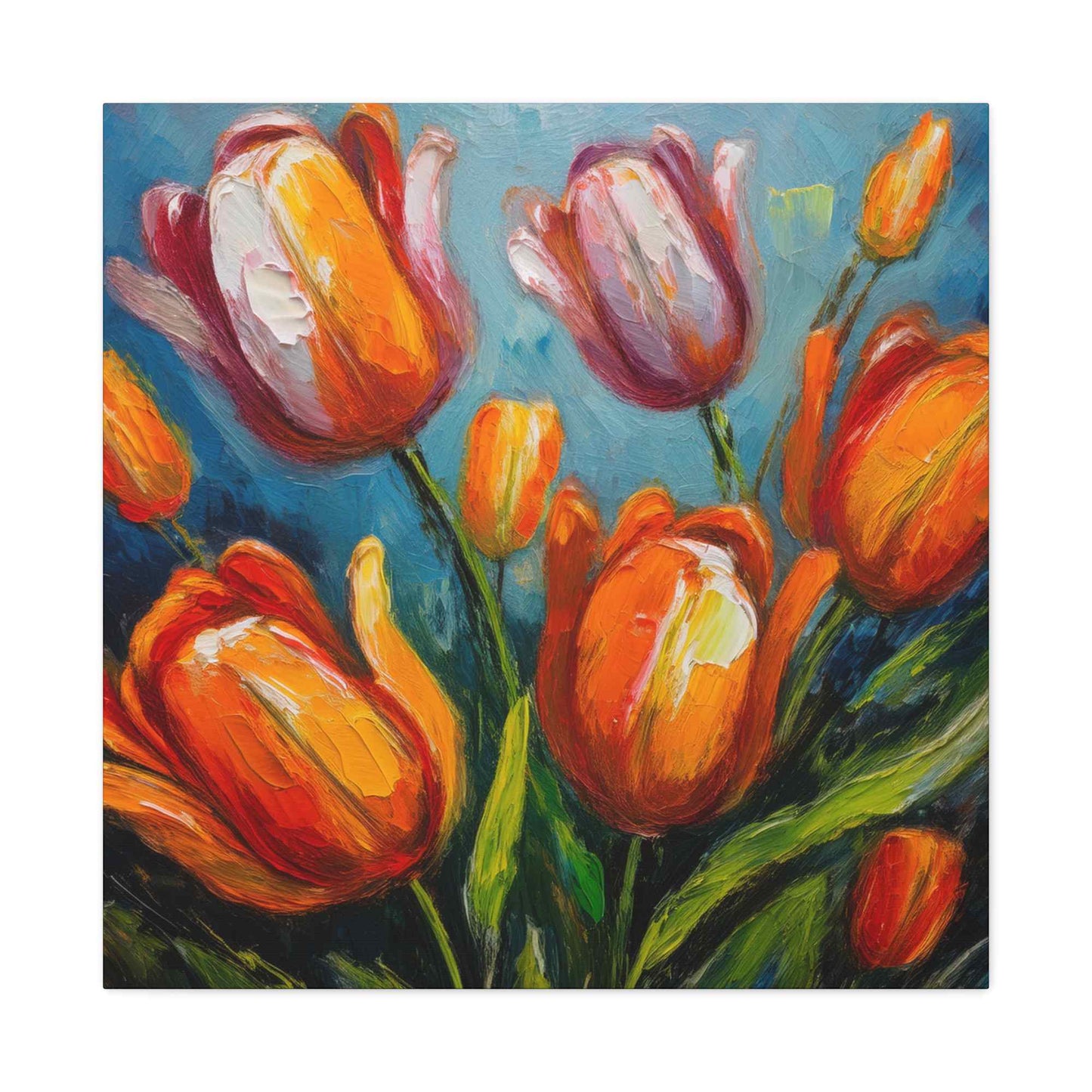 Tulips Print Canvas, Floral Oil Paint Print 20x20, 24x24, 30x30, 32x32, 36x36 Art Design Pine-Wood Inner Frame MC-145