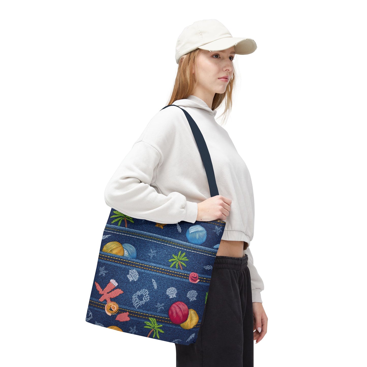 Denim Fabric Imitation Print Unisex Canvas Bag Poly Spun 3 Sizes Tote Bag 182-8