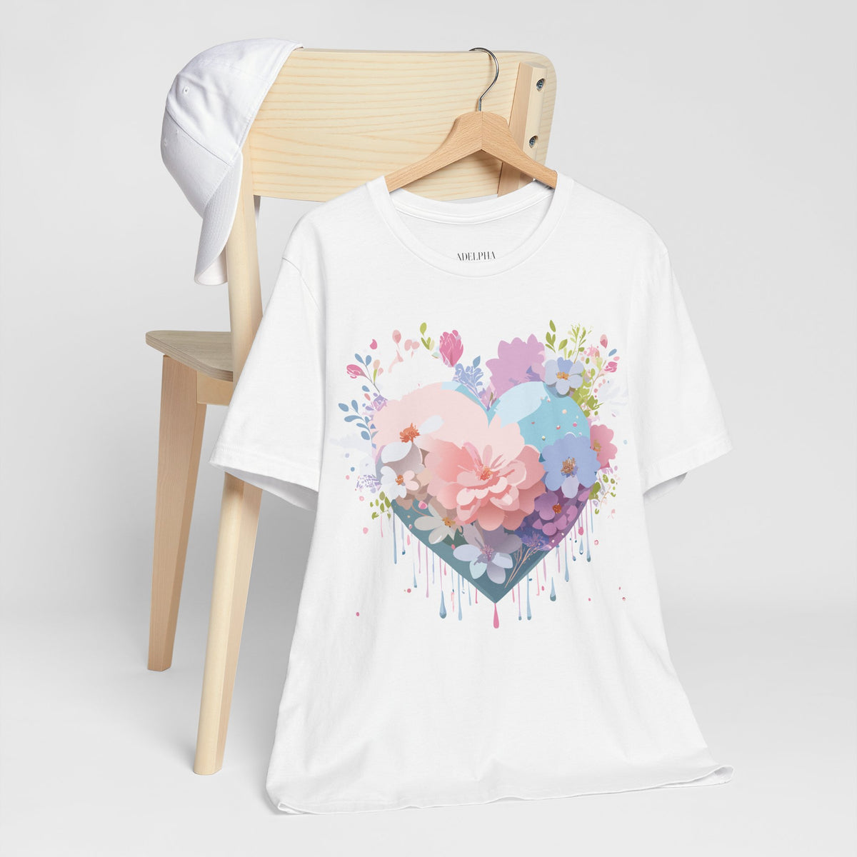 Valentine's Day Graphic Unisex Cotton Bella+Canvas Tee with Floral Art Design d137