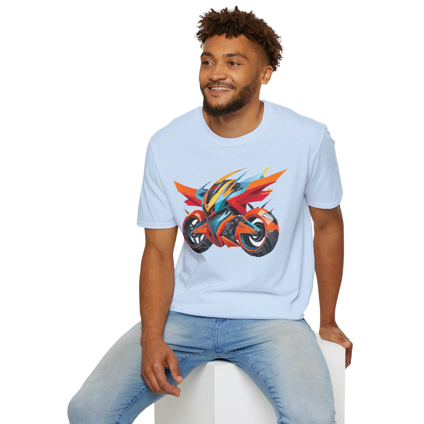 Unisex Bike T Shirt With Motorcycle Art Design Graphic Tee Softstyle 64000 Cotton