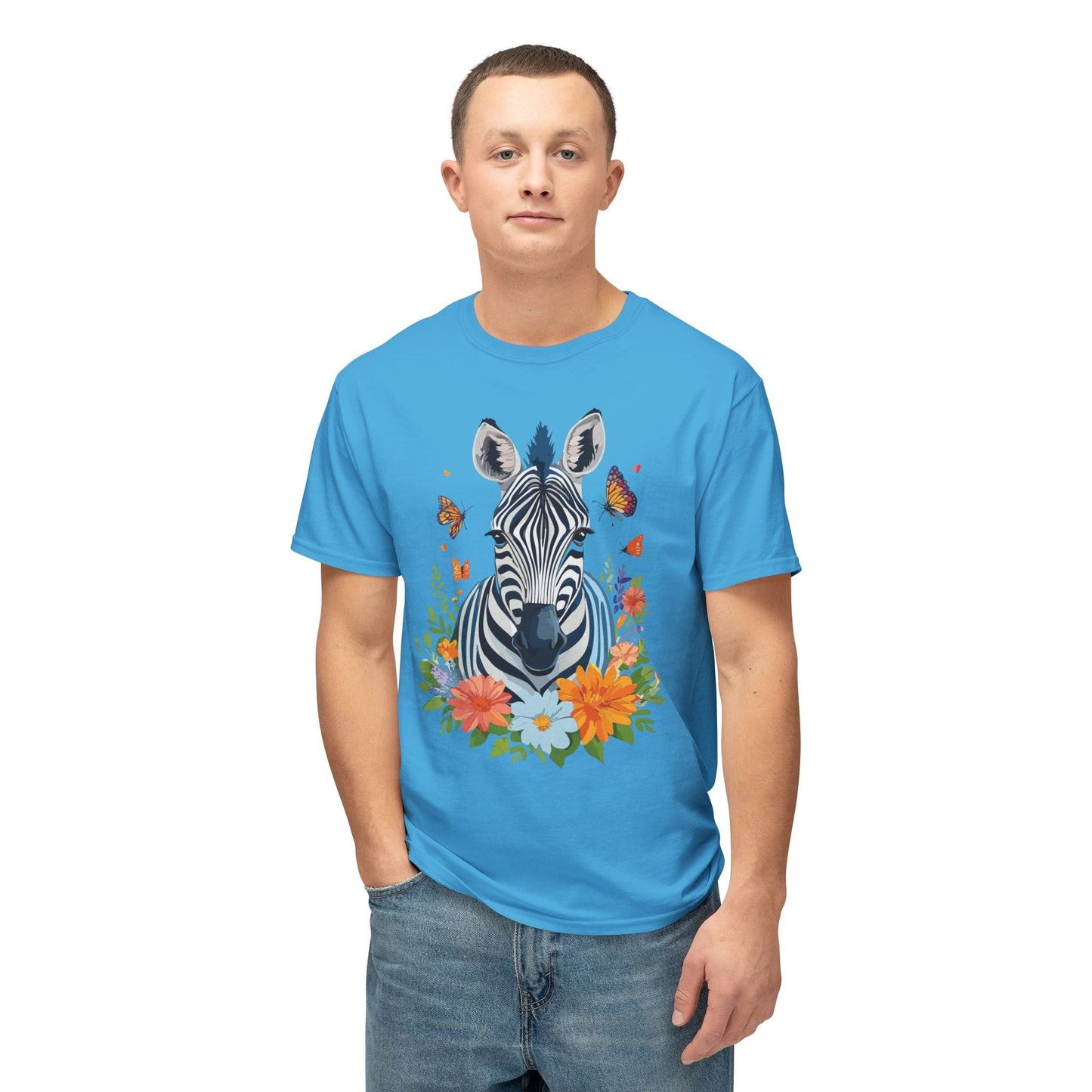Zebra Art Print T Shirt Unisex Cotton Tee With Floral Design Vintage Zebra Theme