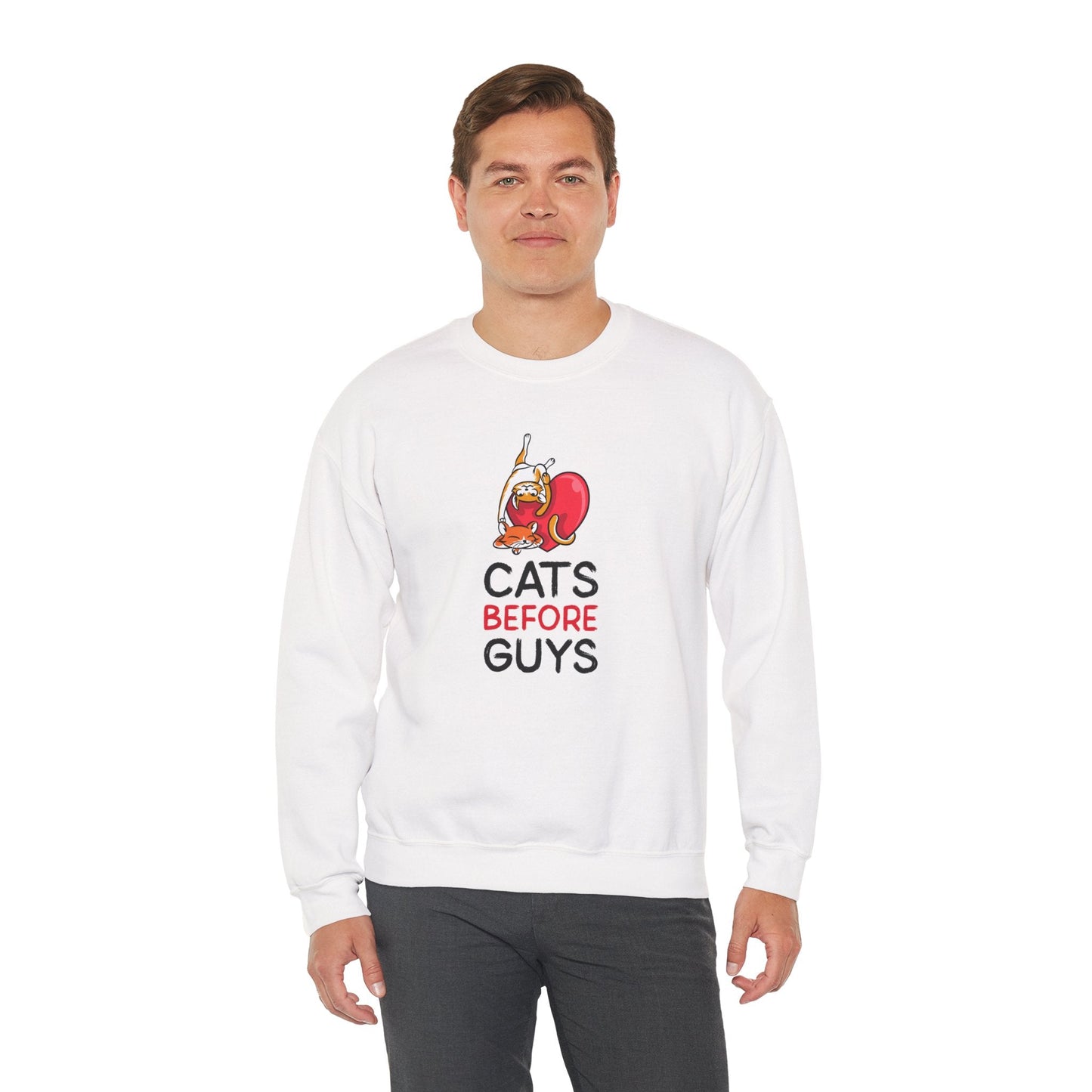 Cat Heart Sweatshirt Unisex Valentines Day 50 50 Cotton Poly Heavy Blend Crewneck Sweatshirt