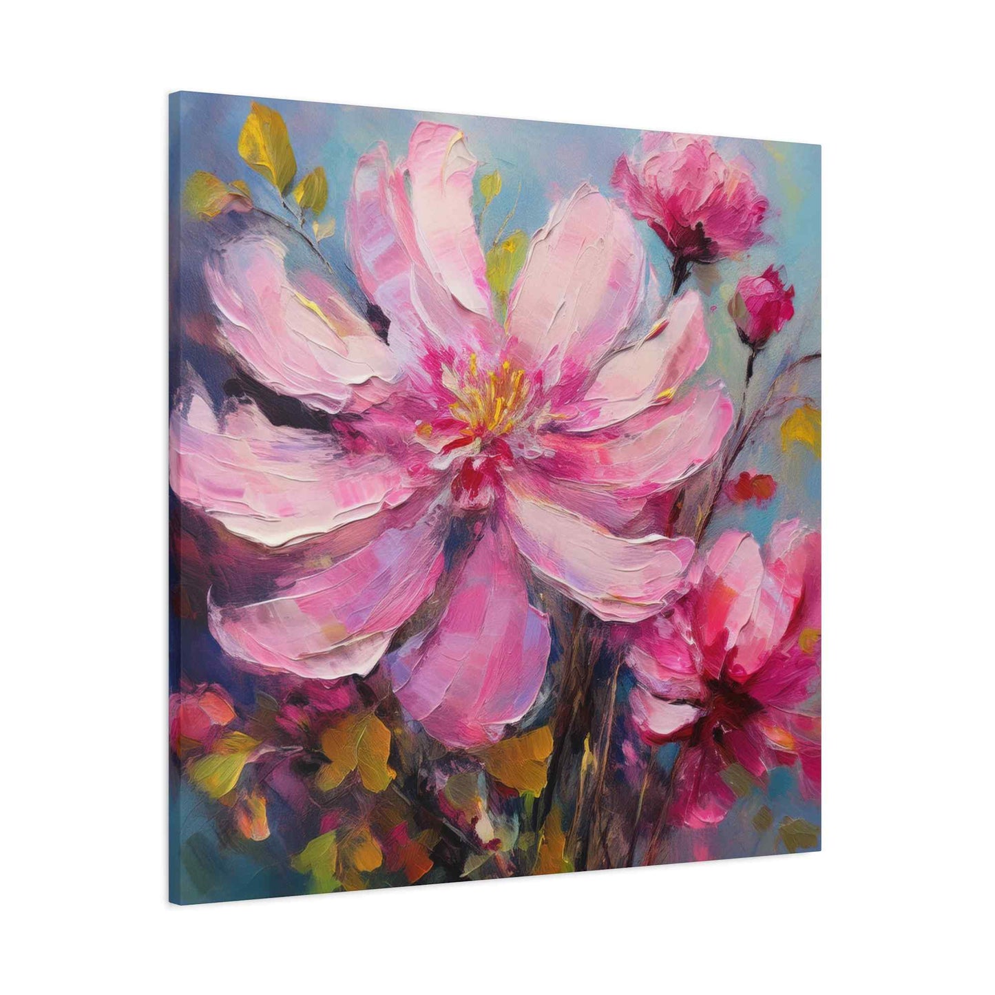 Pink Flowers Print Canvas, Pink Flowers Oil Paint Print 20x20, 24x24, 30x30, 32x32, 36x36, Art Design Print Non-Frame MC-12
