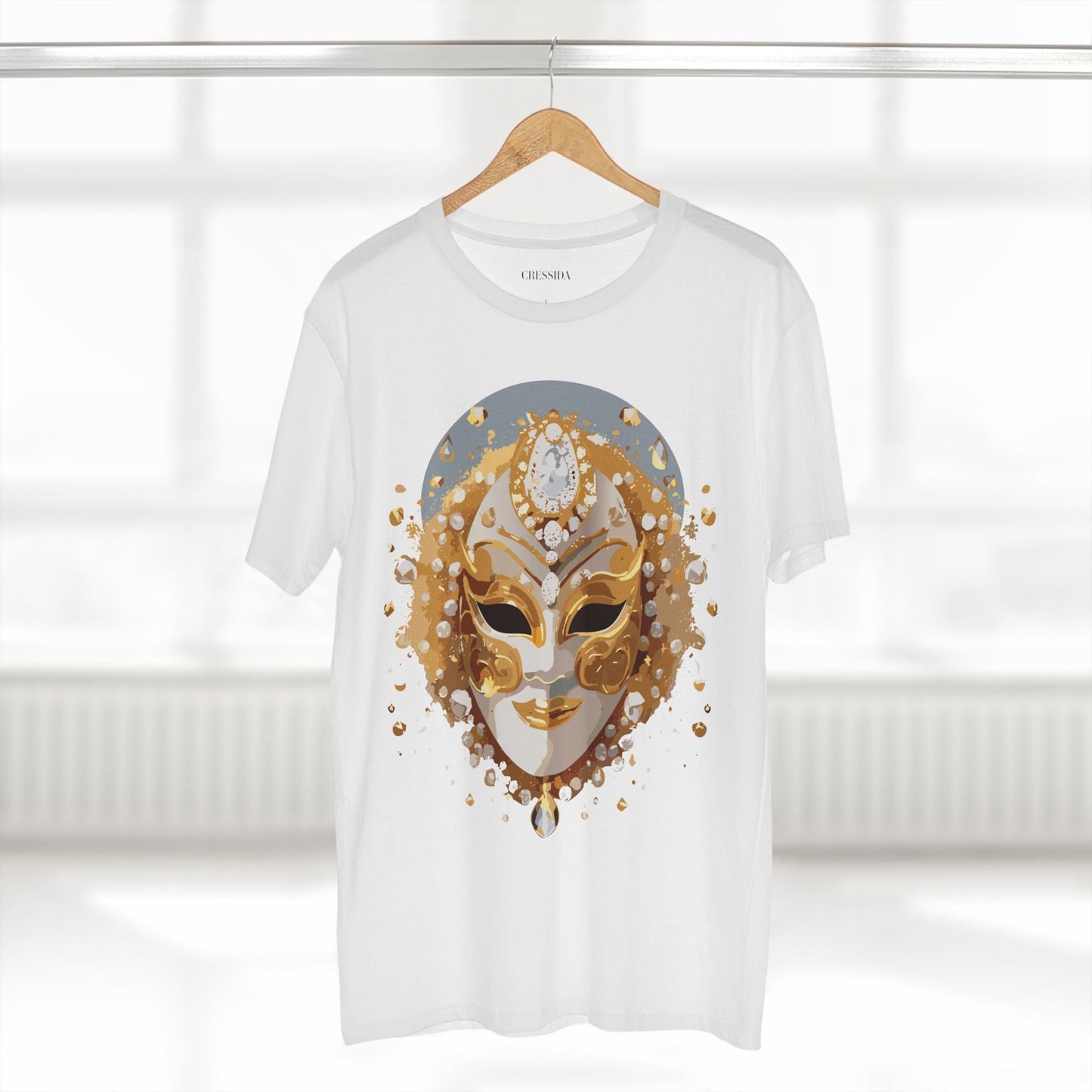 Carnival Mask Graphic T-Shirt Unisex 100 Cotton With Antique Gold Art Design Tee 5