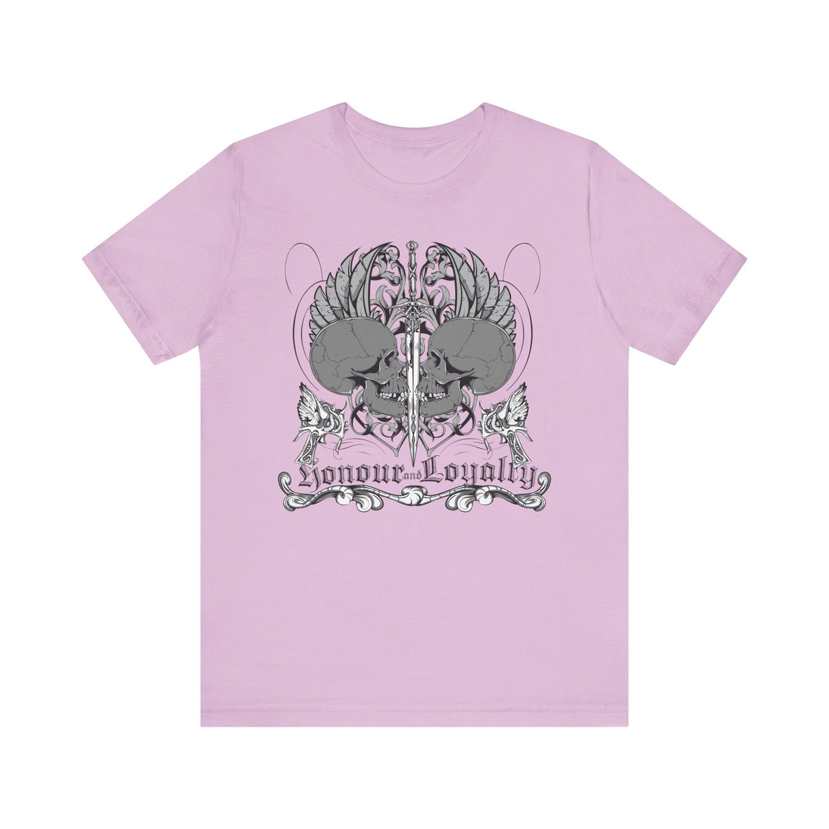 Honor Loyalty crest tee Gothic heraldry skulls wings emblem Unisex Cotton Art-48