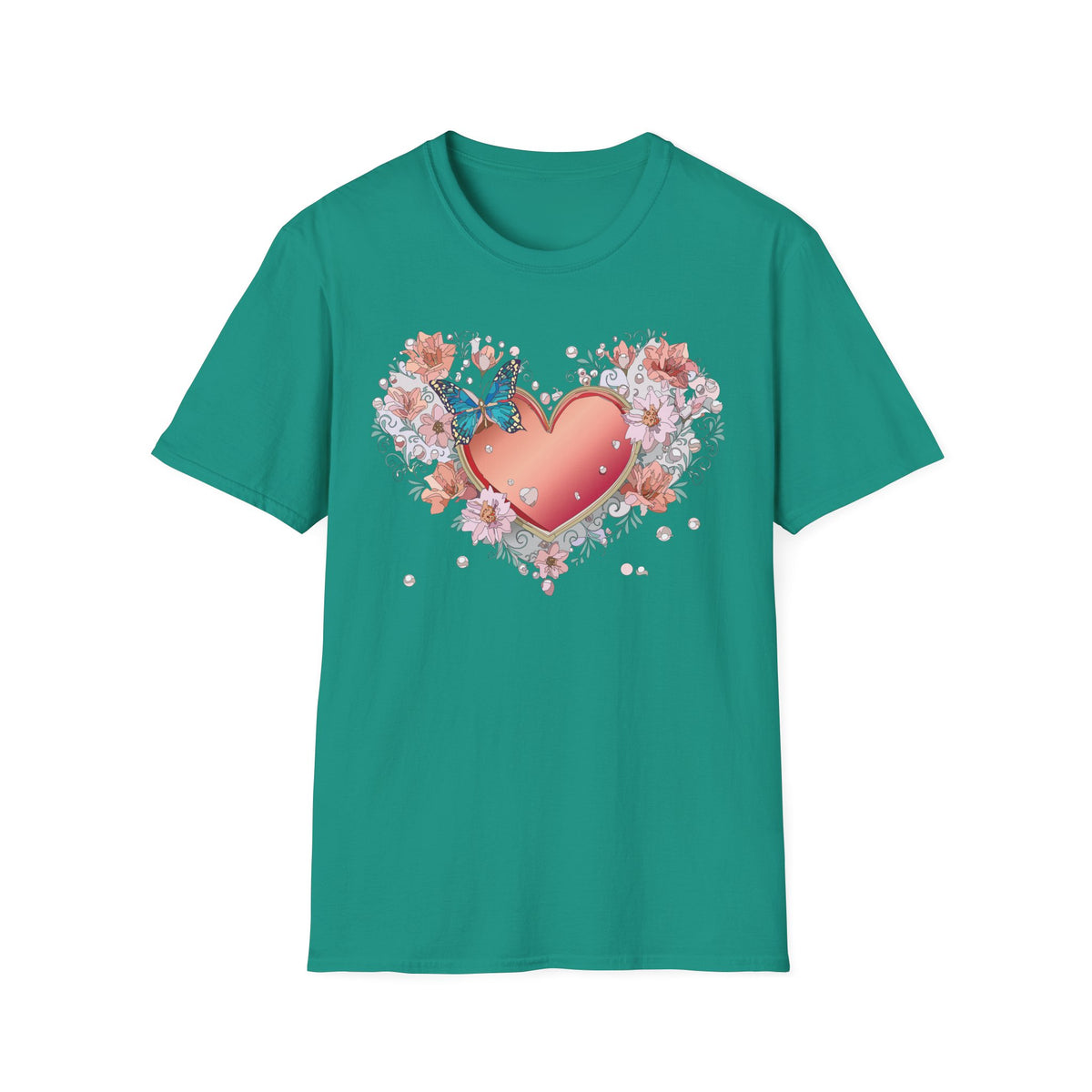 Butterfly Heart Floral Blue Butterfly Graphic Design Unisex 100 Cotton Gildan T-Shirt