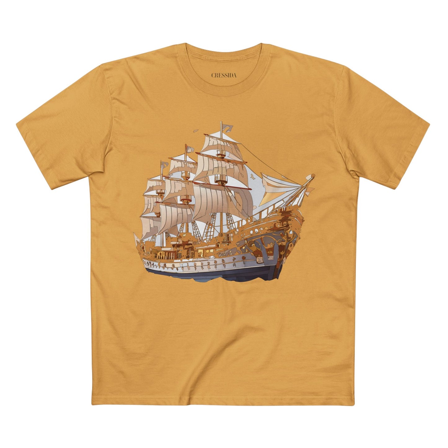Ship Graphic Unisex 100 Cotton T-Shirt with Gold Frigate Art Design 9