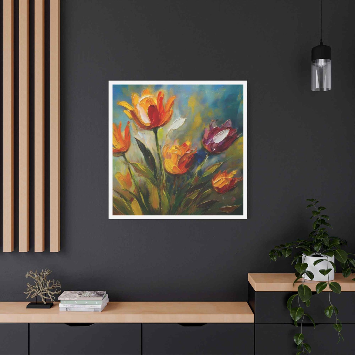 Tulips Print Canvas, Floral Oil Paint Print 20x20, 24x24, 30x30, 32x32, 36x36 Art Design Pine-Wood Inner Frame MC-146