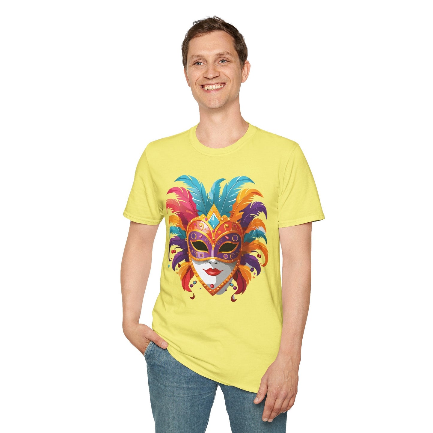 Unisex Gildan Softstyle Mask Tee Shirt With Art Design Casual Everyday Wear Masquerade Tee