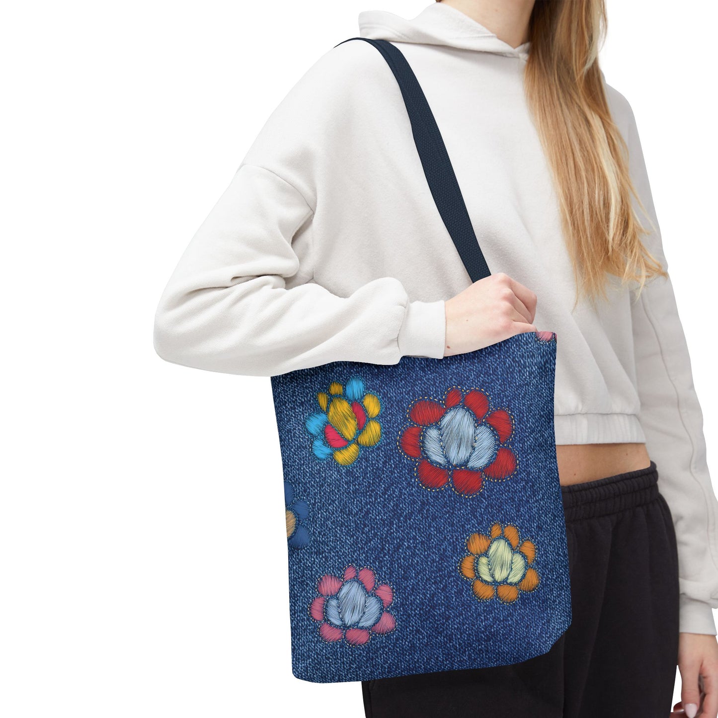 Denim Fabric Imitation Print Unisex Canvas Bag Poly Spun 3 Sizes Tote Bag 159-15