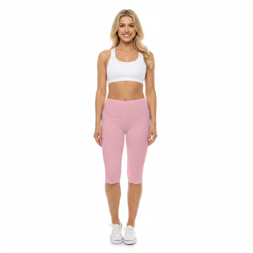 Pastel Pink Color Women's Brushed Suede Poly Span Casual Capri Leggings XS-2XL