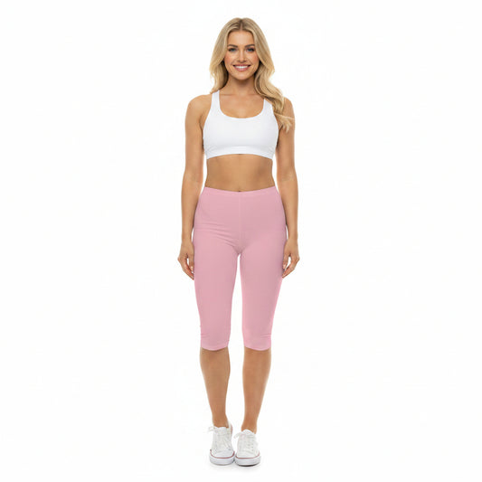 Pastel Pink Color Women's Brushed Suede Poly Span Casual Capri Leggings XS-2XL