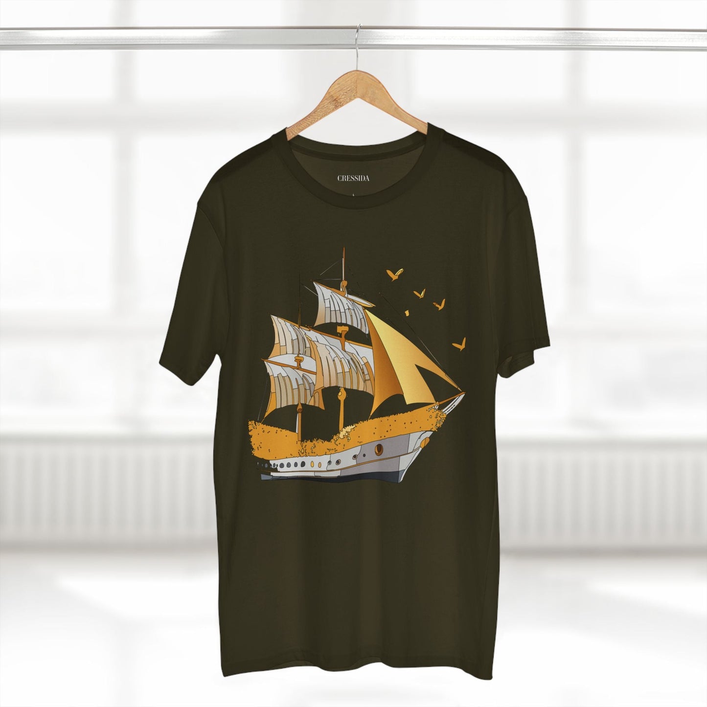 Ship Graphic Unisex 100 Cotton T-Shirt with Gold Frigate Art Design 20