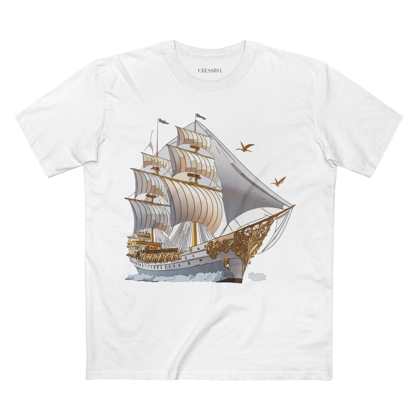 Ship Graphic Unisex 100 Cotton T-Shirt with Gold Frigate Art Design 16