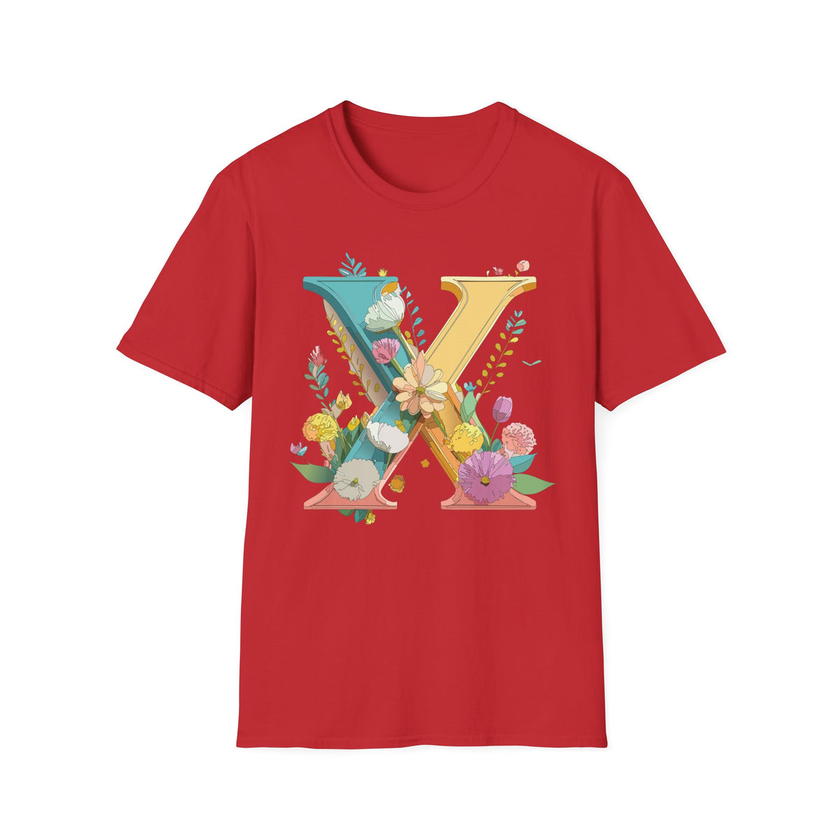 Floral Letter X T-Shirt | Botanical Monogram Initial Tee