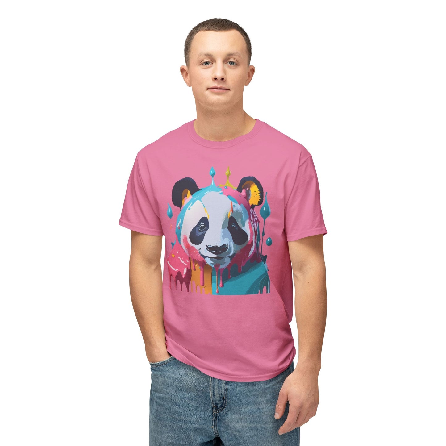 Unisex Panda Art T Shirt With Floral Design Print In HD Cotton 100 Percent USA Made
