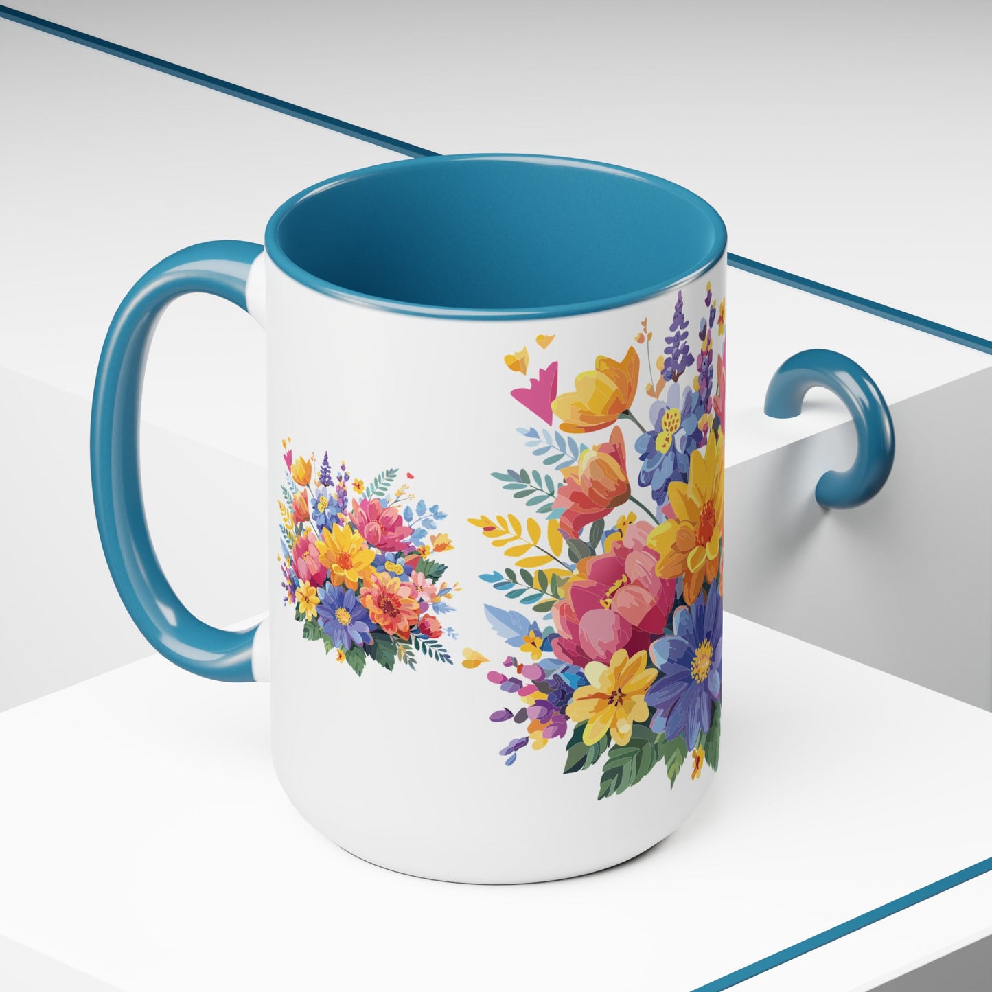 Two-Tone Coffee Mug with flowers