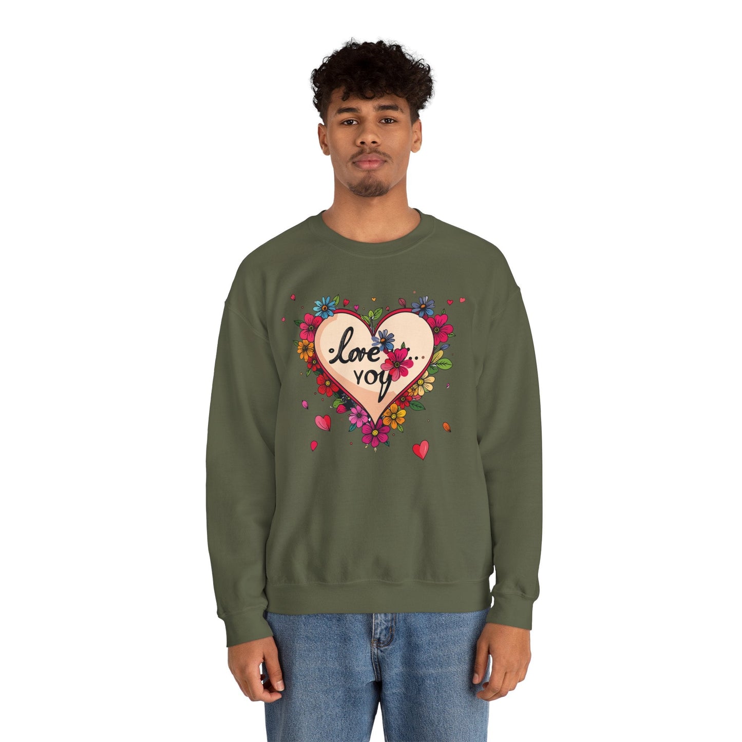 Floral Heart Love Sweatshirt Floral Heart Valentines Day Unisex Crewneck Fifty Fifty Cotton Polyester