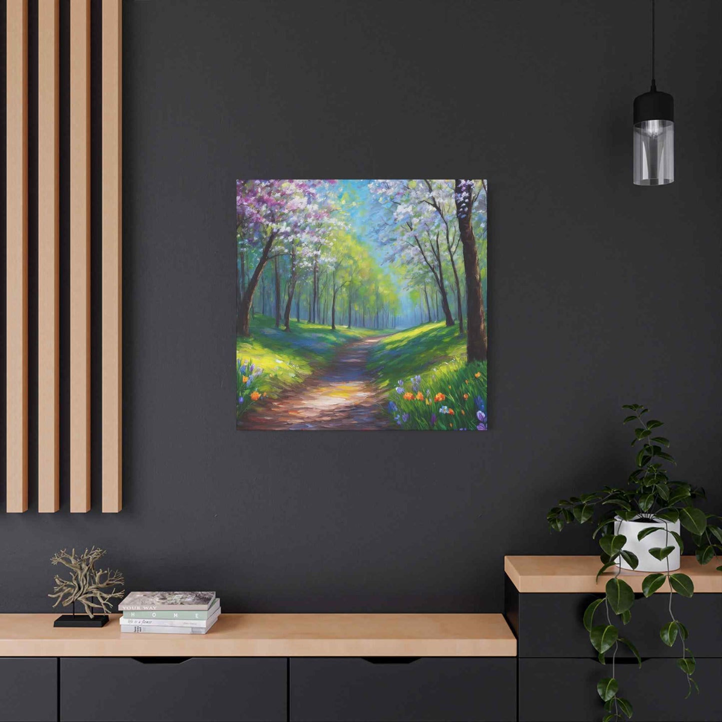 Spring Forest Print Canvas, Oil Paint Print 20x20, 24x24, 30x30, 32x32, 36x36 Art Design Print Pine-Wood Inner Frame MC-95