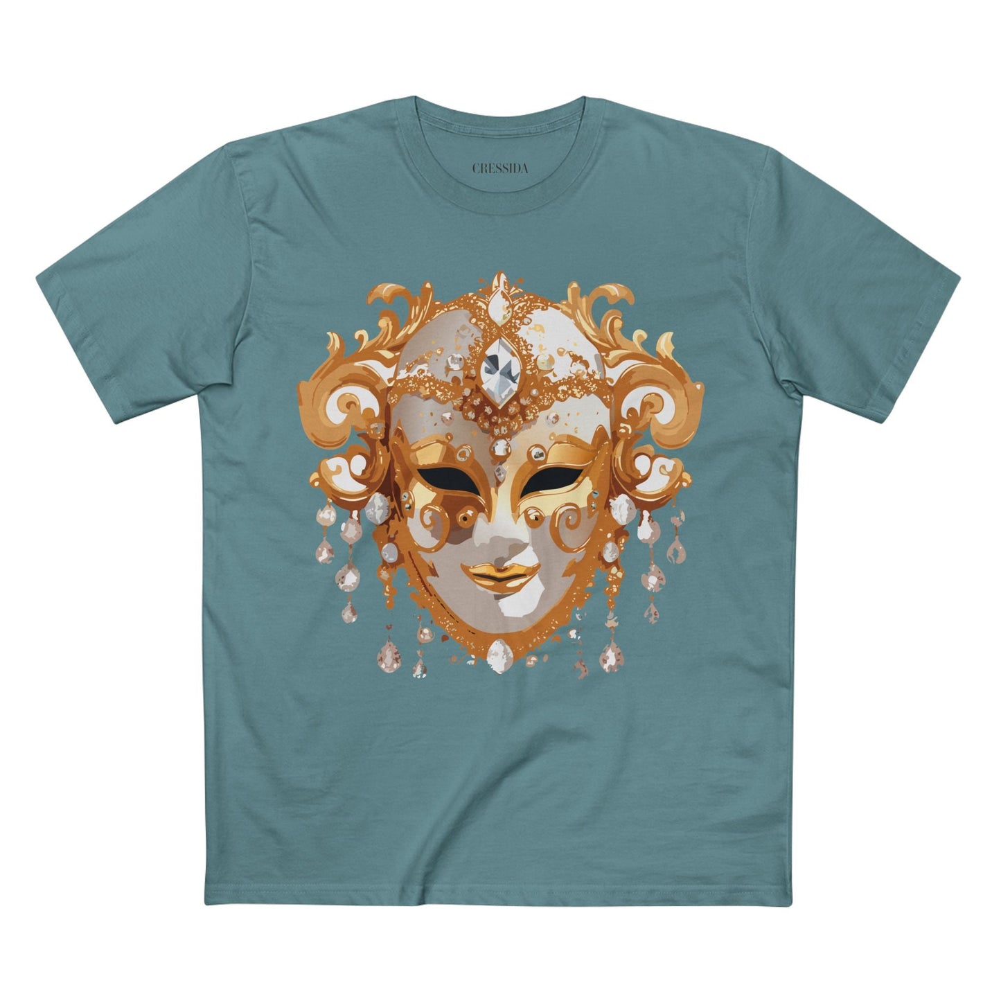 Carnival Mask Graphic T-Shirt Unisex 100 Cotton With Antique Gold Art Design Tee 24