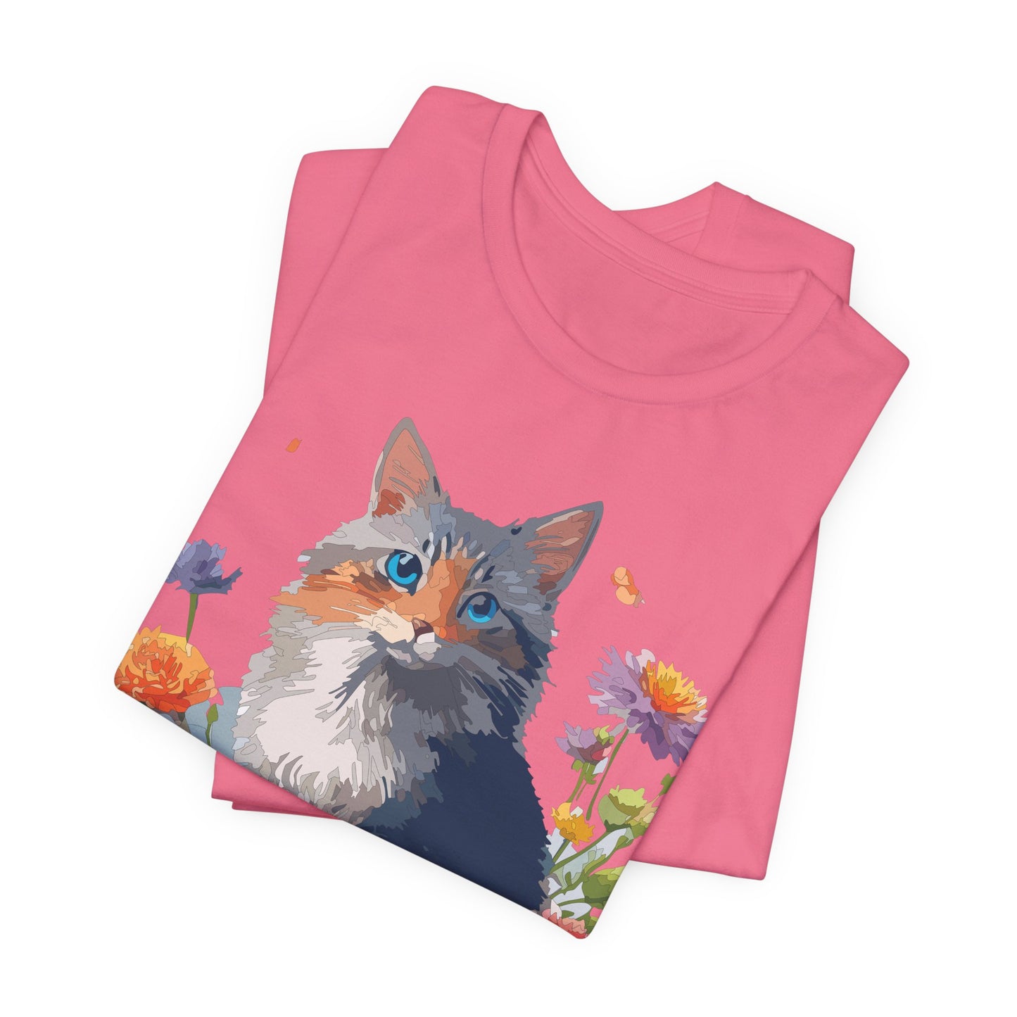 Floral Cat Tee, Animal Shirt, Cat Shirt, Floral Tee, Flower T-shirt, T-Shirt with Animal, Summer Top with Art Design