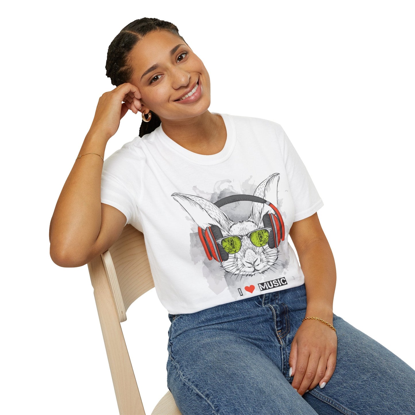 I Love Music Animals Shirt With Headphones Unisex Softstyle Tee 100 Percent Ring Spun Cotton